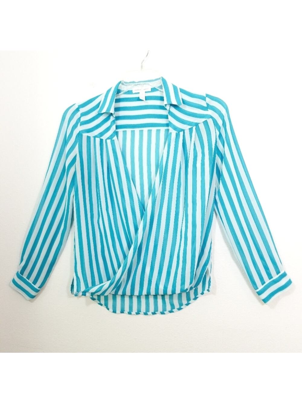 Ambiance striped chiffon wrap front top S
